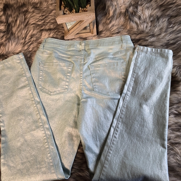 Cat & Jack Super Skinny Pants sz 14 Girls Mint Green/Silver tone - Picture 3 of 4